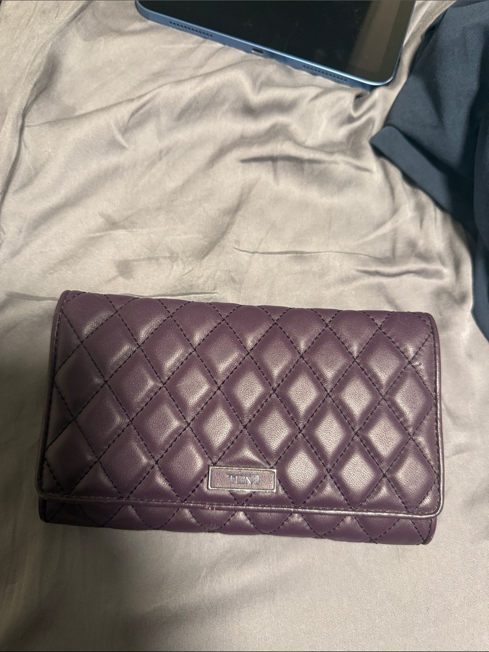 Tumi Quilted Plum Leather Wallet Clutch